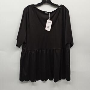 Yoins Women's Black NWT Top with Scalloped Detail on Hem & Sleeves Size 3 XL